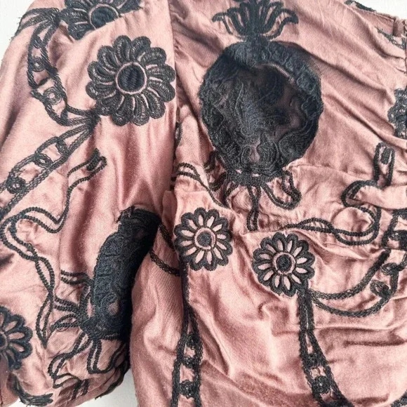 Free People Ruched Embroidered Puff Sleeve Mini Dress  XS - Picture 5 of 9